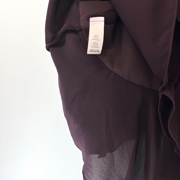 Cinq a Sept Thea Burgundy Ruffle Blouse Bell Sleeves Keyhole Cut Out - Picture 5 of 6